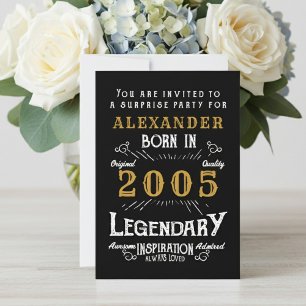 Invitación Cumpleaños 21 Nacido en 2005 Negro Oro Retro Vinta