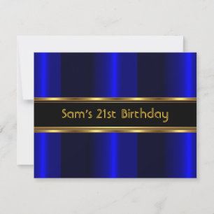 Invitación Cumpleaños 21 Negro Cobalto Azul Oro Hombre