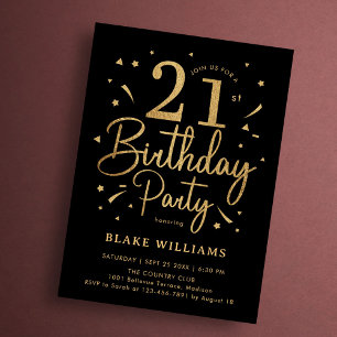 Invitación Cumpleaños 21 negro oro