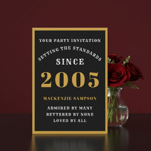 Invitación Cumpleaños 21 Personalizado 2005 Elegante Negro Do