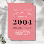 Invitación Cumpleaños 21 personalizado Añadir tu nombre rosad<br><div class="desc">Para los nacidos en 2004 y celebrando su fiesta de cumpleaños tenemos la tarjeta de invitación ideal para el cumpleaños. El fondo rosa, blanco y negro, es sencillo y elegante. Personalizar fácilmente el texto en la parte delantera y trasera de esta tarjeta de invitación de cumpleaños utilizando la plantilla proporcionada....</div>