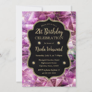 Invitación Cumpleaños 21 Pink & Gold Midnight Crystal Galaxy