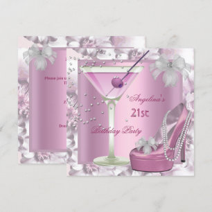 Invitación Cumpleaños 21 Pink Martini Tacón Floral