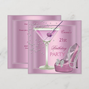 Invitación Cumpleaños 21 Pink Martini Zapatos de Tacón Alto