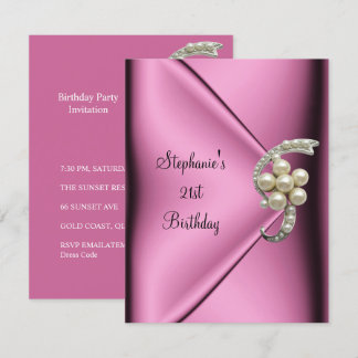 Invitación Cumpleaños 21 Pink Silk Perla Joya Dama Chica