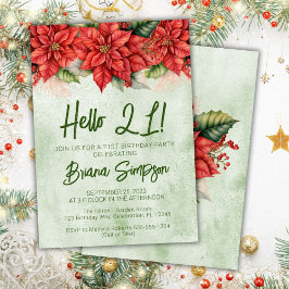 Invitación Cumpleaños 21 Poinsettia de Navidad Floral