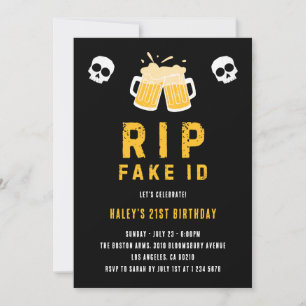 Invitación Cumpleaños 21 RIP Fake ID Chiste Divertido de Cerv