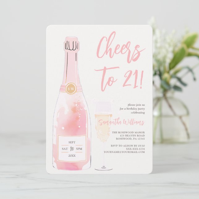 Invitación Cumpleaños 21 Rosa (Anverso de pie)