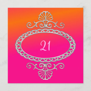 Invitación Cumpleaños 21 Rosa Naranja Tie Dye & Metal Platead