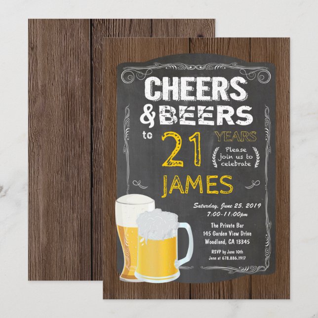Invitación cumpleaños 21, Salud a 21 años fiesta de cerveza (Anverso / Reverso)