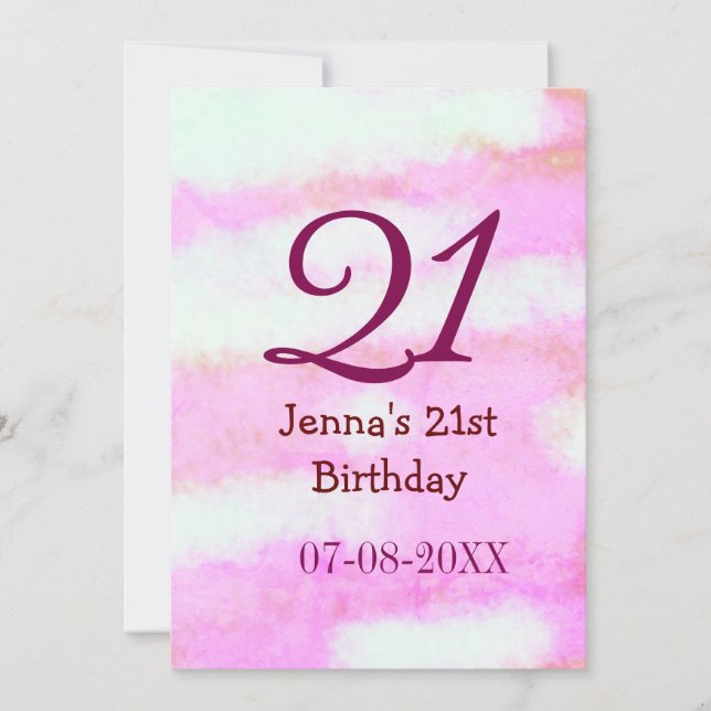 Invitación Cumpleaños 21 simple nombre fecha verde pastel ros (Anverso)