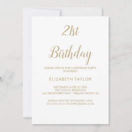 Invitación Cumpleaños 21 Sofisticada Caligrafía en Oro