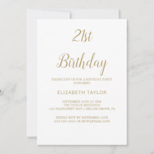 Invitación Cumpleaños 21 Sofisticada Caligrafía en Oro