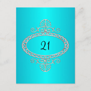 Invitación Cumpleaños 21 Turquesa y Metal Plateado