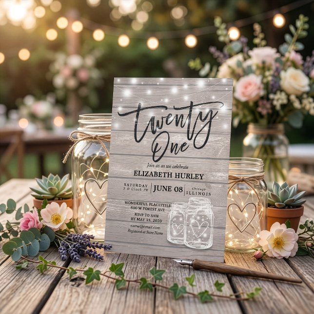Invitación Cumpleaños 21 Velas Mason Jars Luces de Cadena de  (Subido por el creador)