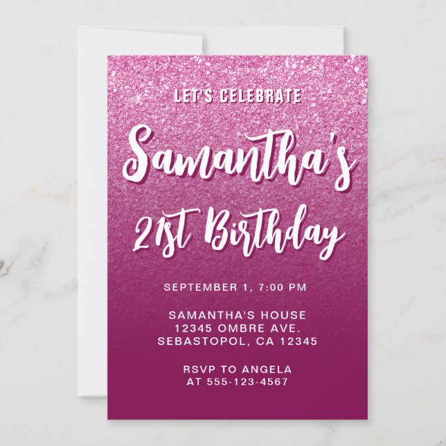 Invitación Cumpleaños 21 Wine Modern Gradient (Anverso)