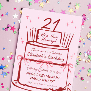 Invitación Cumpleaños 21st Coquette Lazos Rosados