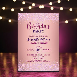 Invitación Cumpleaños 23 Elegante Rosa Brillo Metálico Pink