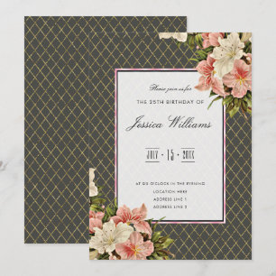 Invitación Cumpleaños 25 de Classy Corner Lilies & Gold Diamo