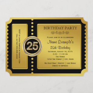 Invitación Cumpleaños 25 de Golden Ticket