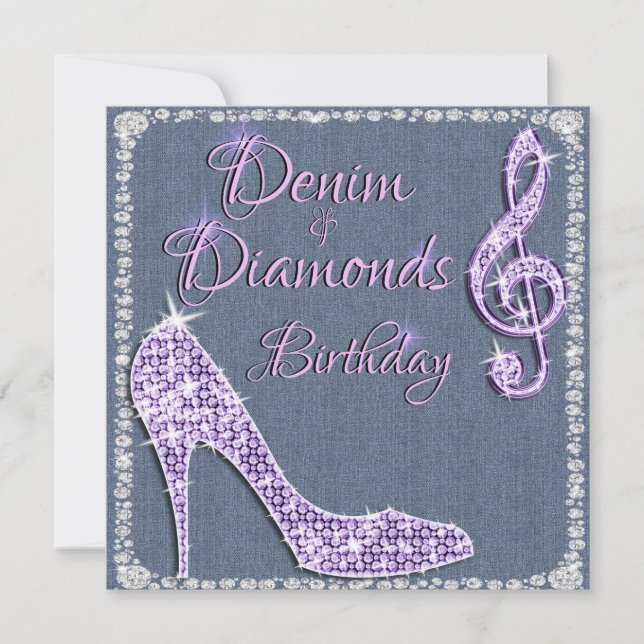 Invitación Cumpleaños 25 Denim & Diamonds Lila (Anverso)