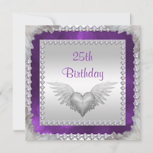 Invitación Cumpleaños 25 Diamantes y Plumas (Anverso)