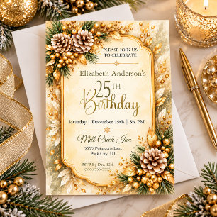 Invitación Cumpleaños 25 Elegante Piña Dorada