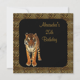 Invitación Cumpleaños 25 Tigre con Marco de Impresión Animal