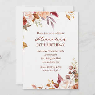 Invitación Cumpleaños 25 Watercolor Floral Fall