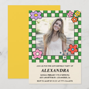 Invitación cumpleaños 26 niña Retro Floral Groovy