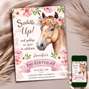 Invitación Cumpleaños 2 años Caballo Subir al Caballo con Flo