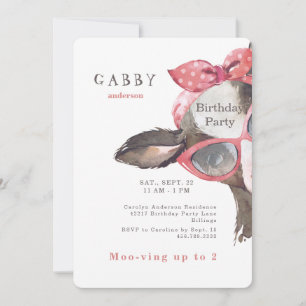 Invitación Cumpleaños 2 años gafas lindas en vaca rosa