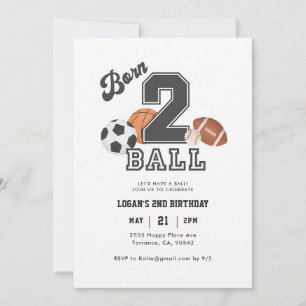 Invitación Cumpleaños 2 años Niño Nacido para Jugar Deportes