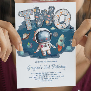 Invitación Cumpleaños 2 Astronauta Cohete Espacio Exterior