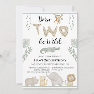 Invitación Cumpleaños 2 Born Two Be Wild Jungle Safari