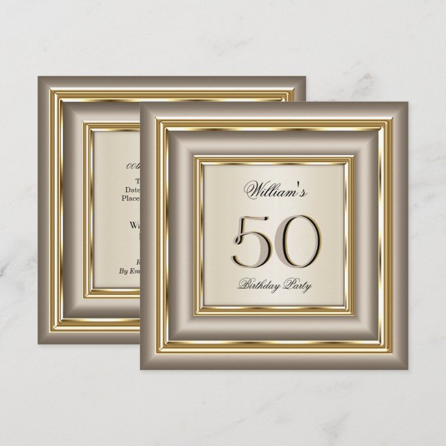 Invitación Cumpleaños 2 Café Beige Crema Oro Plata Fiesta (Anverso / Reverso)