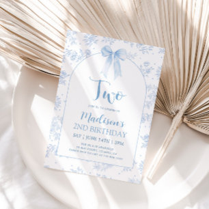 Invitación Cumpleaños 2 con Toile Francés Chinoiserie Lazo Az