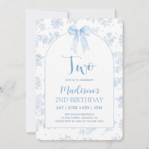 Invitación Cumpleaños 2 con Toile Francés Chinoiserie Lazo Az