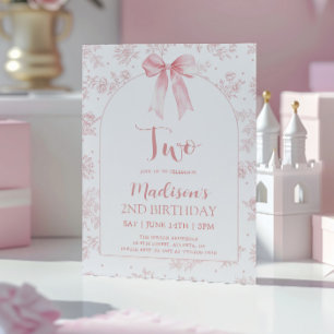 Invitación Cumpleaños 2 con Toile Francés Chinoiserie Lazo Ro