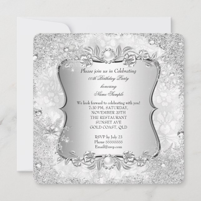 Invitación Cumpleaños 2 copo de nieve de plata invierno mágic (Anverso)