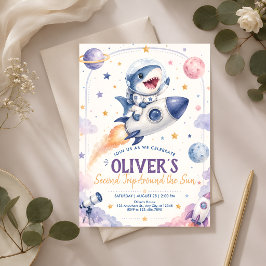 Invitación Cumpleaños 2 de adorable tiburón espacial