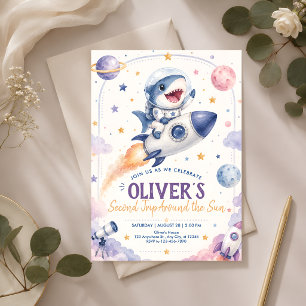 Invitación Cumpleaños 2 de adorable tiburón espacial
