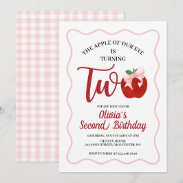 Invitación Cumpleaños 2 de Apple Pink Bow preppy Coquette