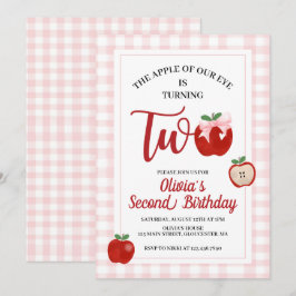 Invitación Cumpleaños 2 de Apple Pink Bow preppy Coquette