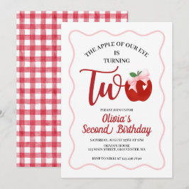 Invitación Cumpleaños 2 de Apple Pink Bow preppy Coquette
