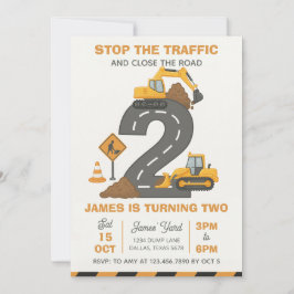 Invitación Cumpleaños 2 de Construcción de Camión de Volteo
