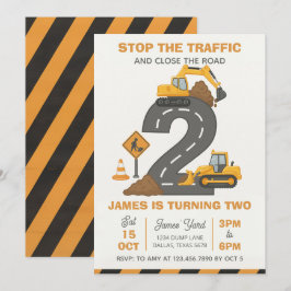 Invitación Cumpleaños 2 de Construcción de Camión de Volteo