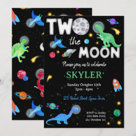 Invitación Cumpleaños 2 de Dinosaurio Astronauta Dos a la Lun