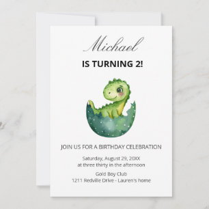 Invitación Cumpleaños 2 de Dinosaurio Verde Adorable