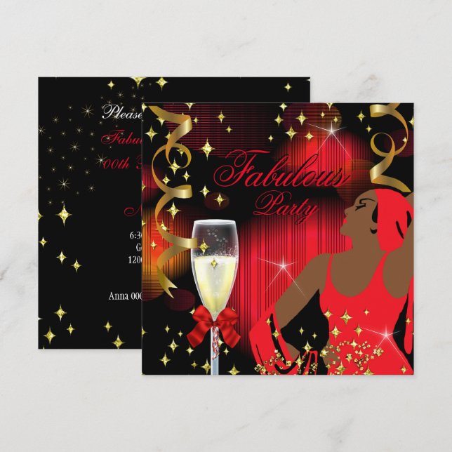 Invitación Cumpleaños 2 de Diva Glitter Rojo Fabuloso (Anverso / Reverso)
